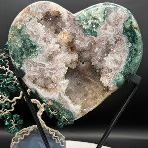 Large Pink Amethyst & Green Jasper Heart 1177g 2lbs 9.5oz Sparkling Sugar Druzy